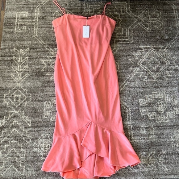 NWT Lovers + Friends Tyler Midi Mermaid Dress Grapefruit Pink - Picture 2 of 7